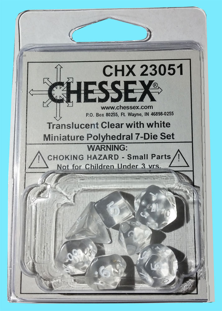 Translucent Mini-Polyhedral Clear W/White 7-Die Set